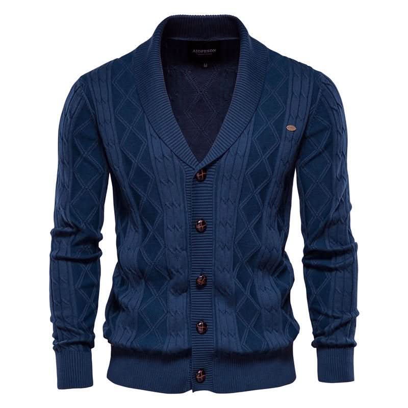 Cardigan homme en maille gaufrée boutonné à col rabattu 3