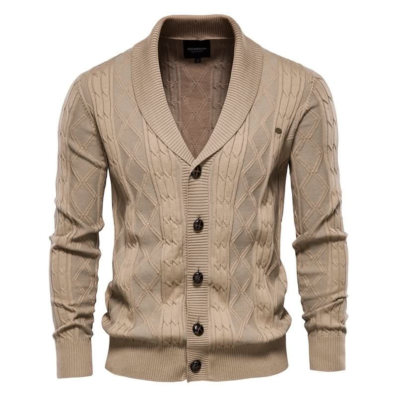 Cardigan homme en maille gaufrée boutonné à col rabattu 5
