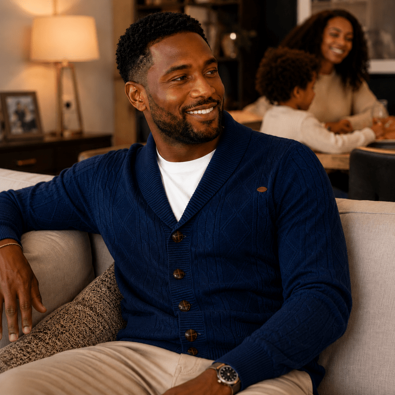 Cardigan homme en maille gaufrée boutonné à col rabattu 7