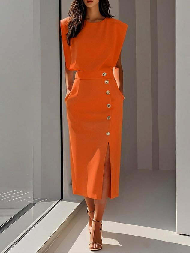 Florine – Robe midi élégante avec boutons femme