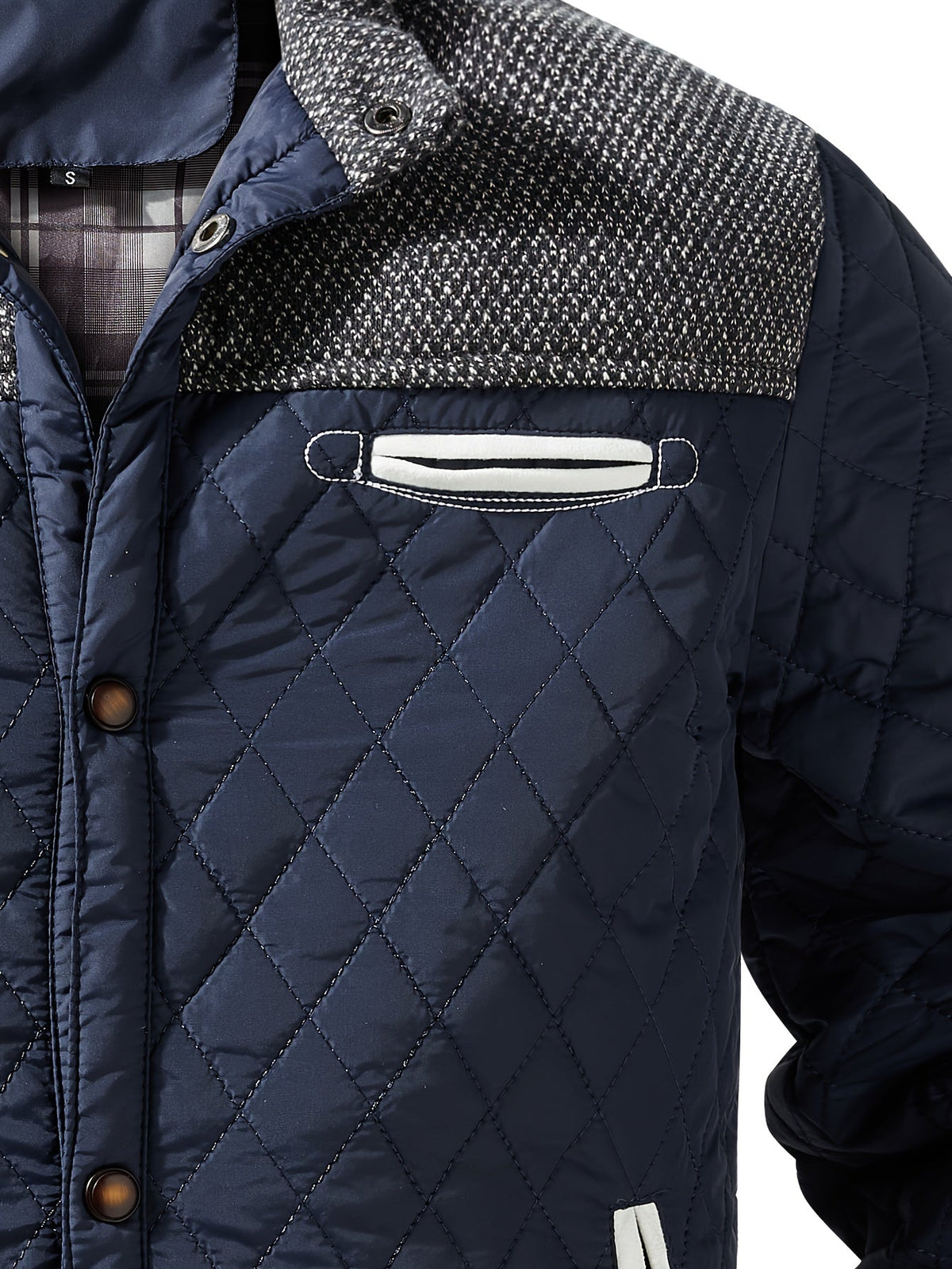 Doudoune homme matelassée courte à empiècements tricot et passepoils contrastants