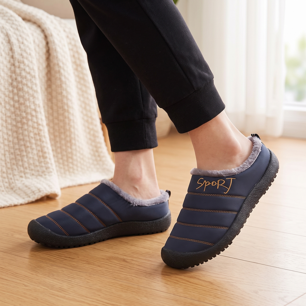 Chaussons d'hiver femme à enfiler à col fourré et semelle en caoutchouc 1
