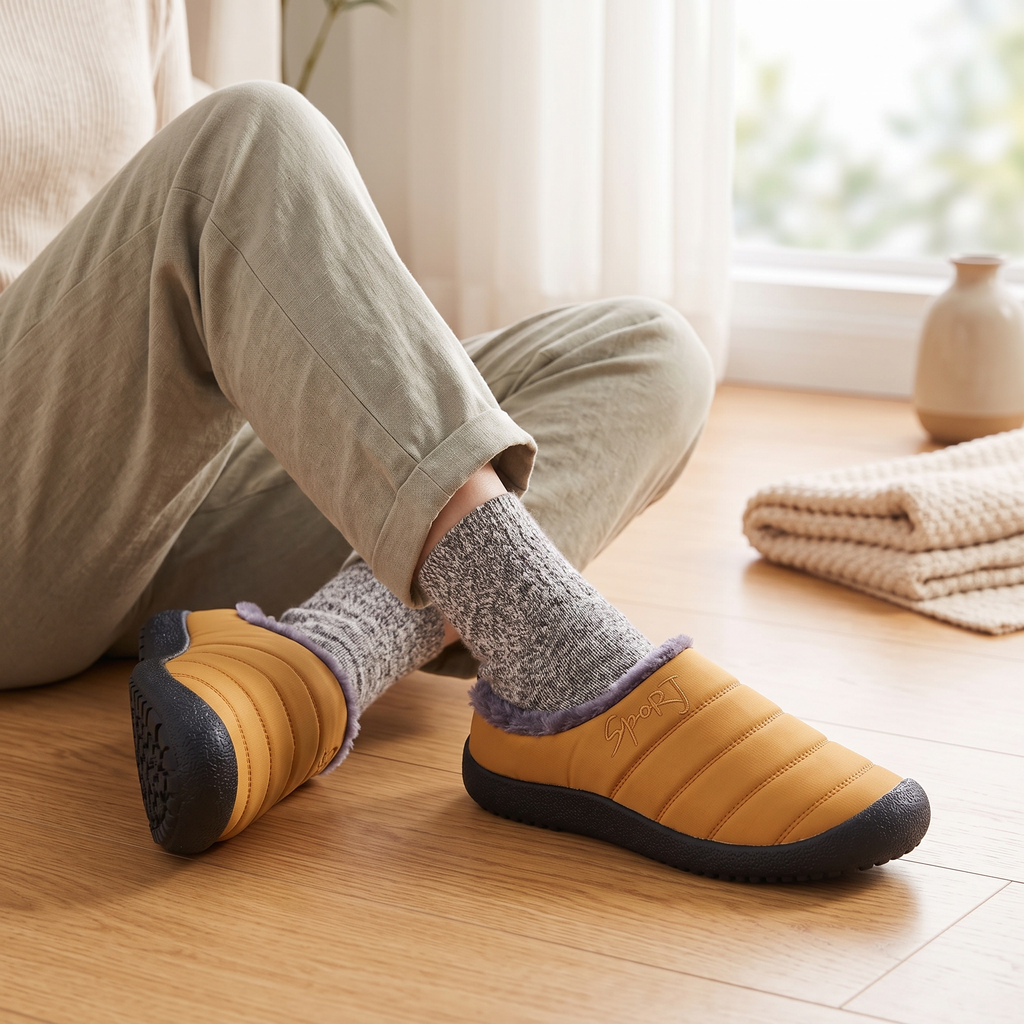 Chaussons d'hiver femme à enfiler à col fourré et semelle en caoutchouc 4