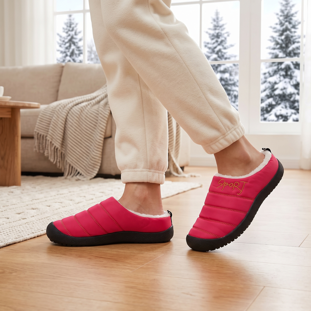 Chaussons d'hiver femme à enfiler à col fourré et semelle en caoutchouc 5