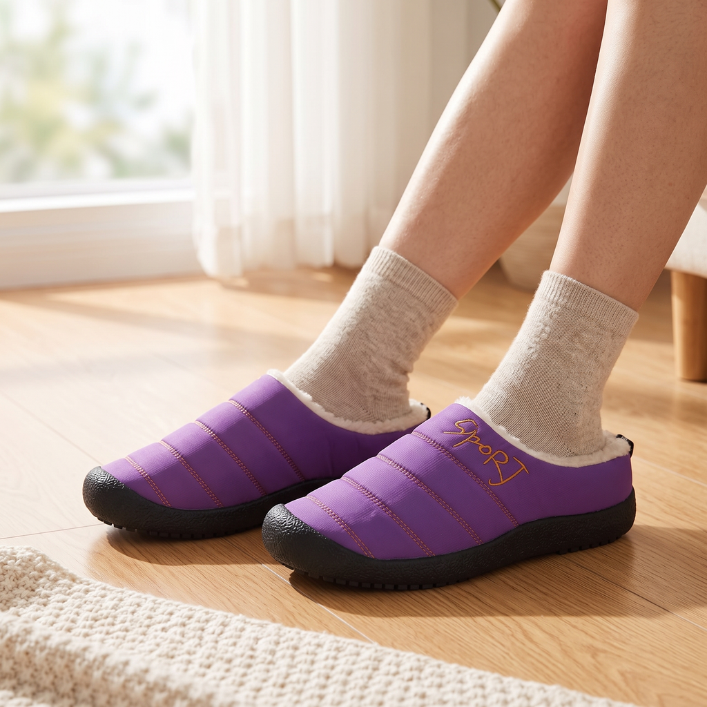 Chaussons d'hiver femme à enfiler à col fourré et semelle en caoutchouc 6