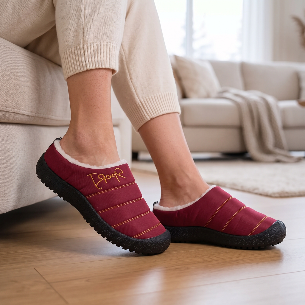 Chaussons d'hiver femme à enfiler à col fourré et semelle en caoutchouc 7