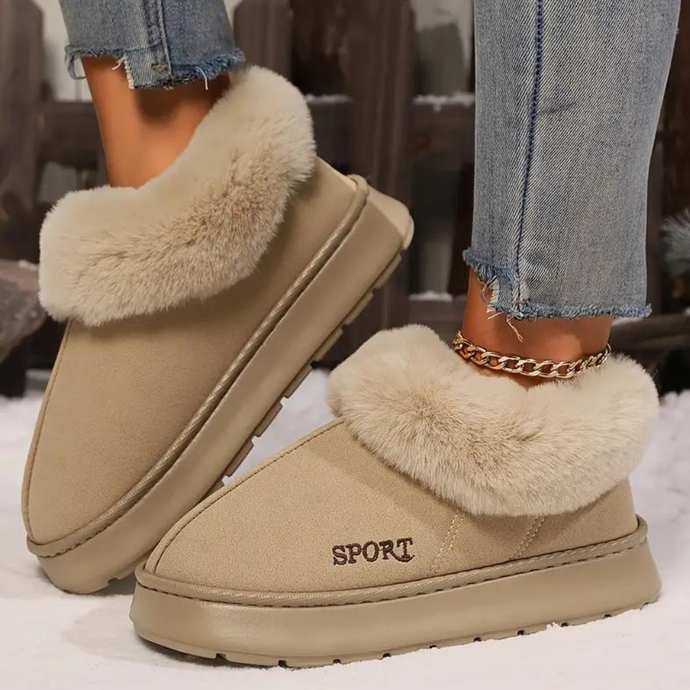 Chaussons d'hiver femme montants à col fourré et semelle plateforme 3