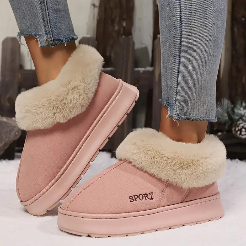Chaussons d'hiver femme montants à col fourré et semelle plateforme 4