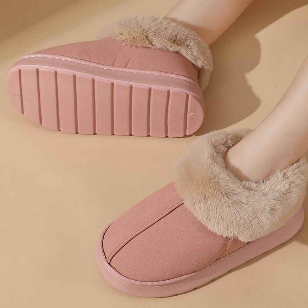 Chaussons d'hiver femme montants à col fourré et semelle plateforme 6