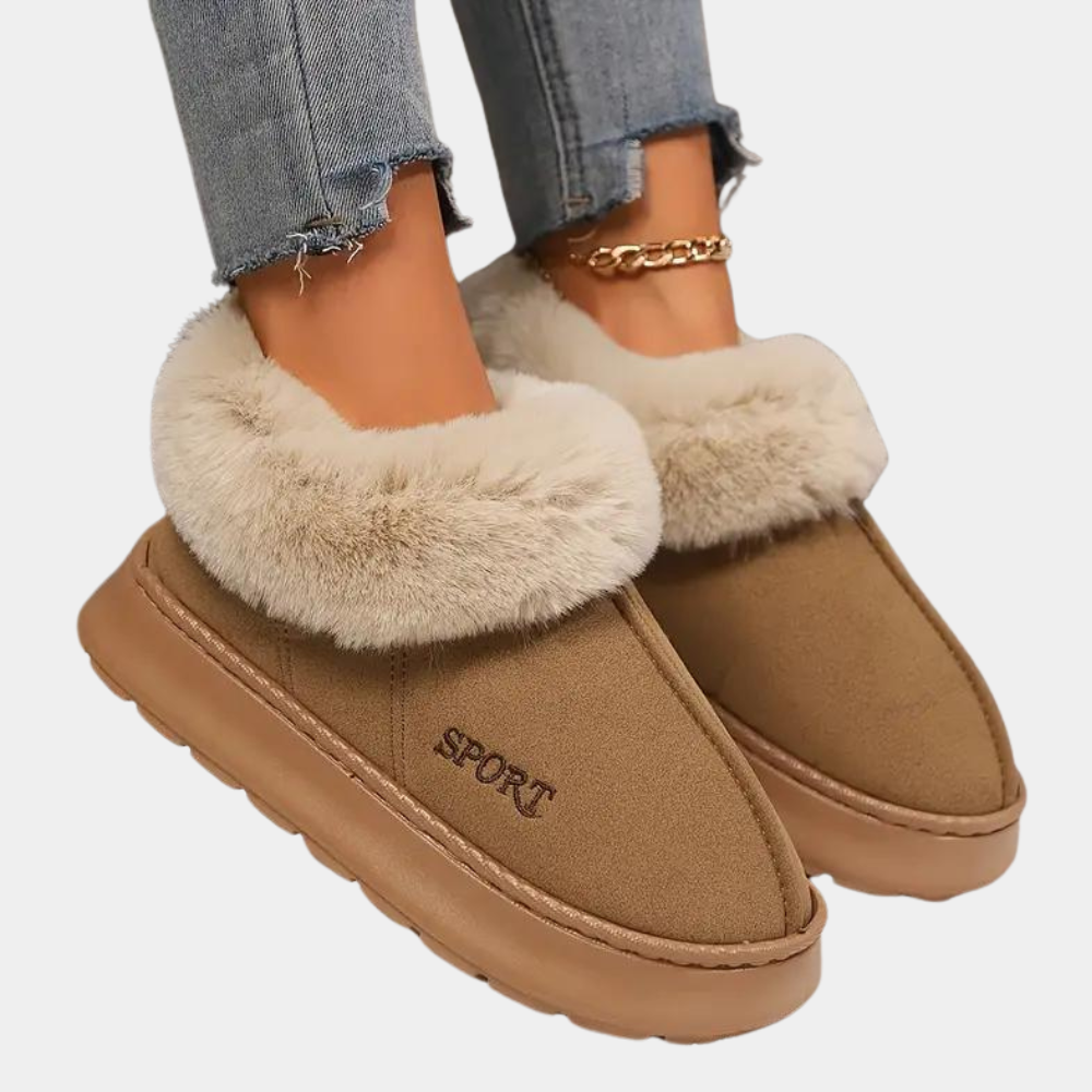 Chaussons d'hiver femme montants à col fourré et semelle plateforme 7