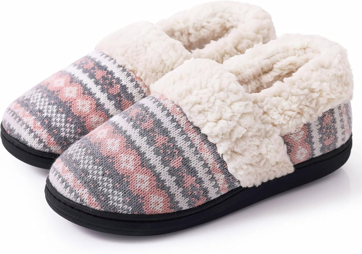 Chaussons d'hiver femme montants à motif jacquard et col fourré 4
