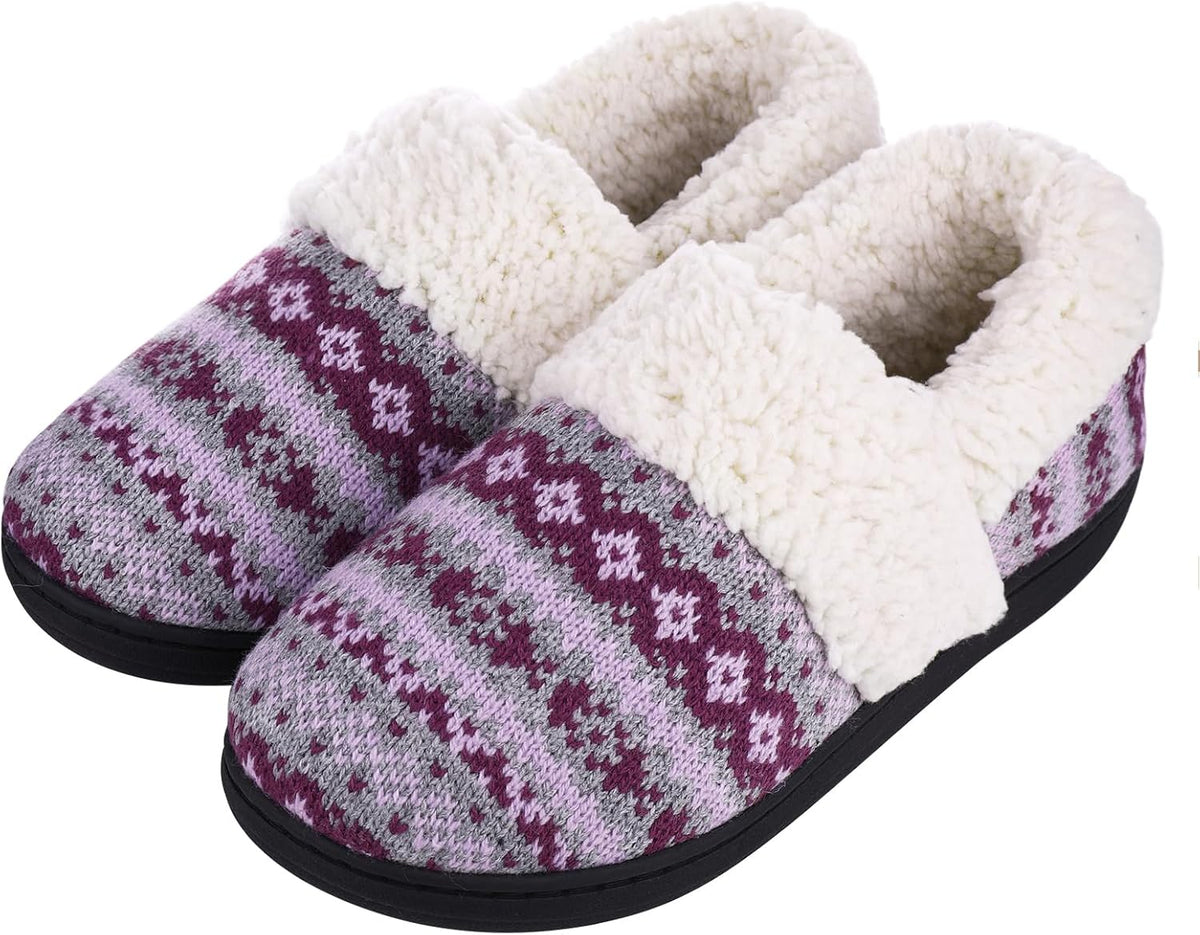 Chaussons d'hiver femme montants à motif jacquard et col fourré 5