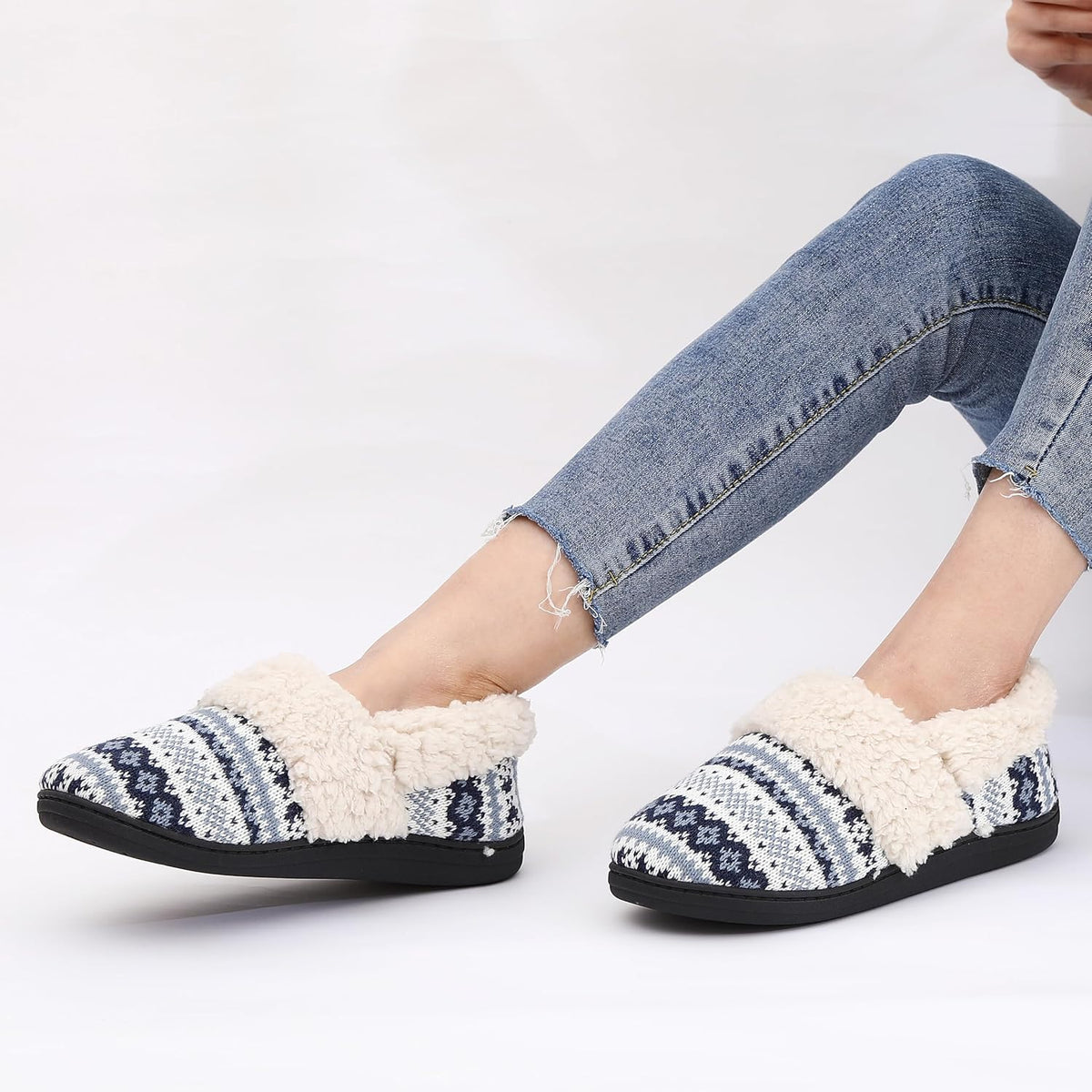 Chaussons d'hiver femme montants à motif jacquard et col fourré 6