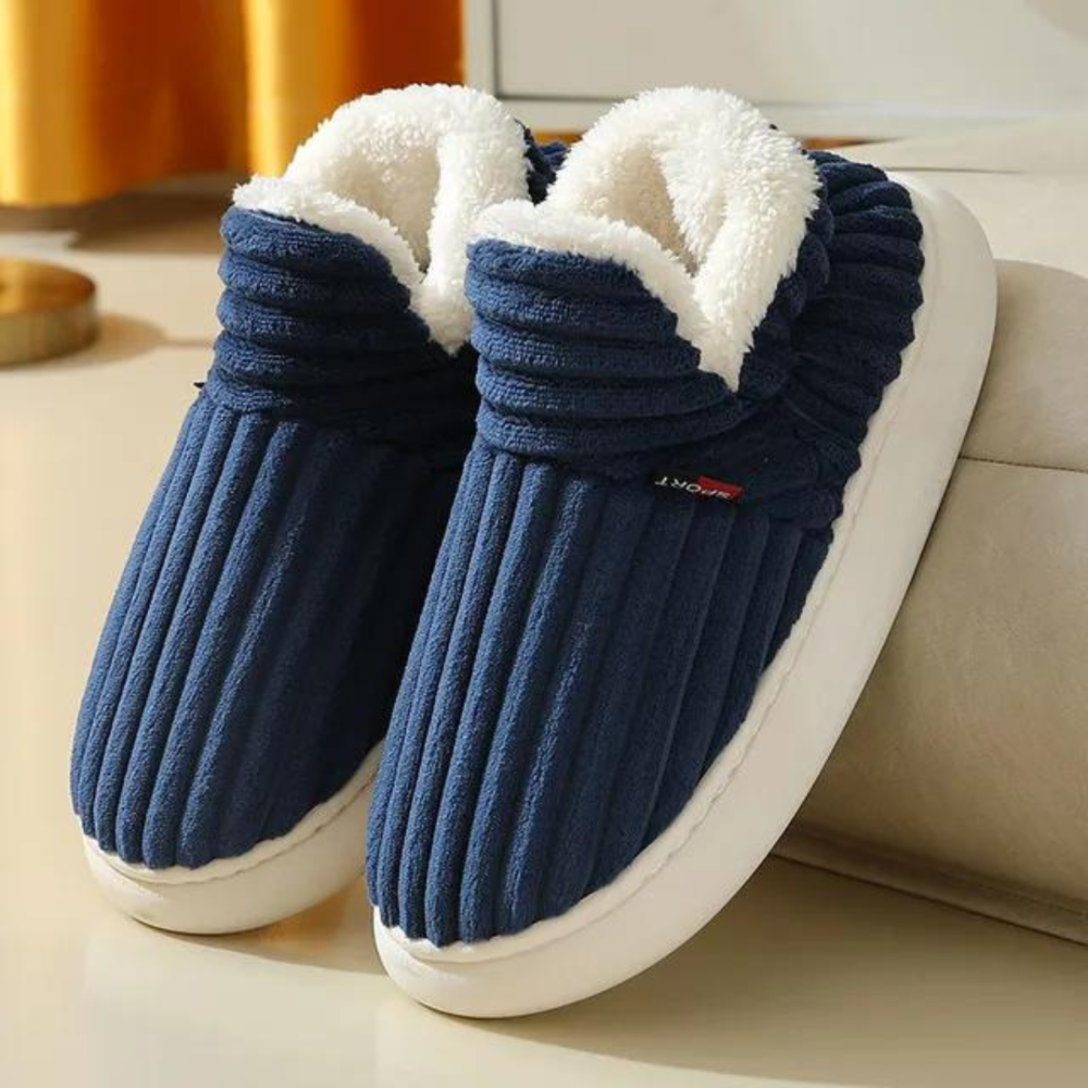 Chaussons d'hiver femme montants côtelés à col fourré 1