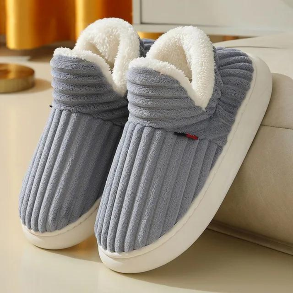 Chaussons d'hiver femme montants côtelés à col fourré 2