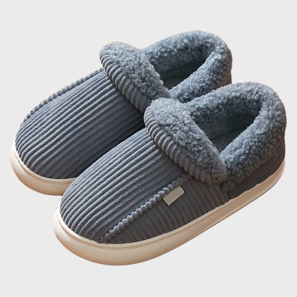 Chaussons d'hiver femme mules côtelés à rebord fourré 6