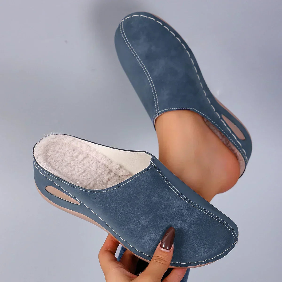 Chaussons d'hiver femme mules fourrés à bout fermé 1