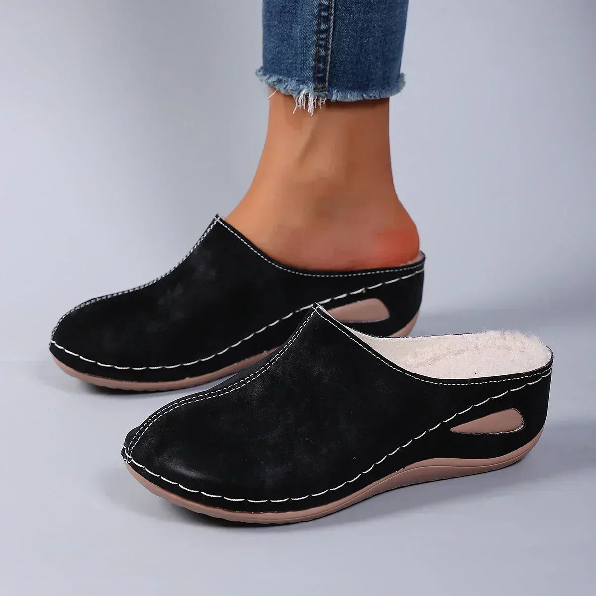 Chaussons d'hiver femme mules fourrés à bout fermé 5