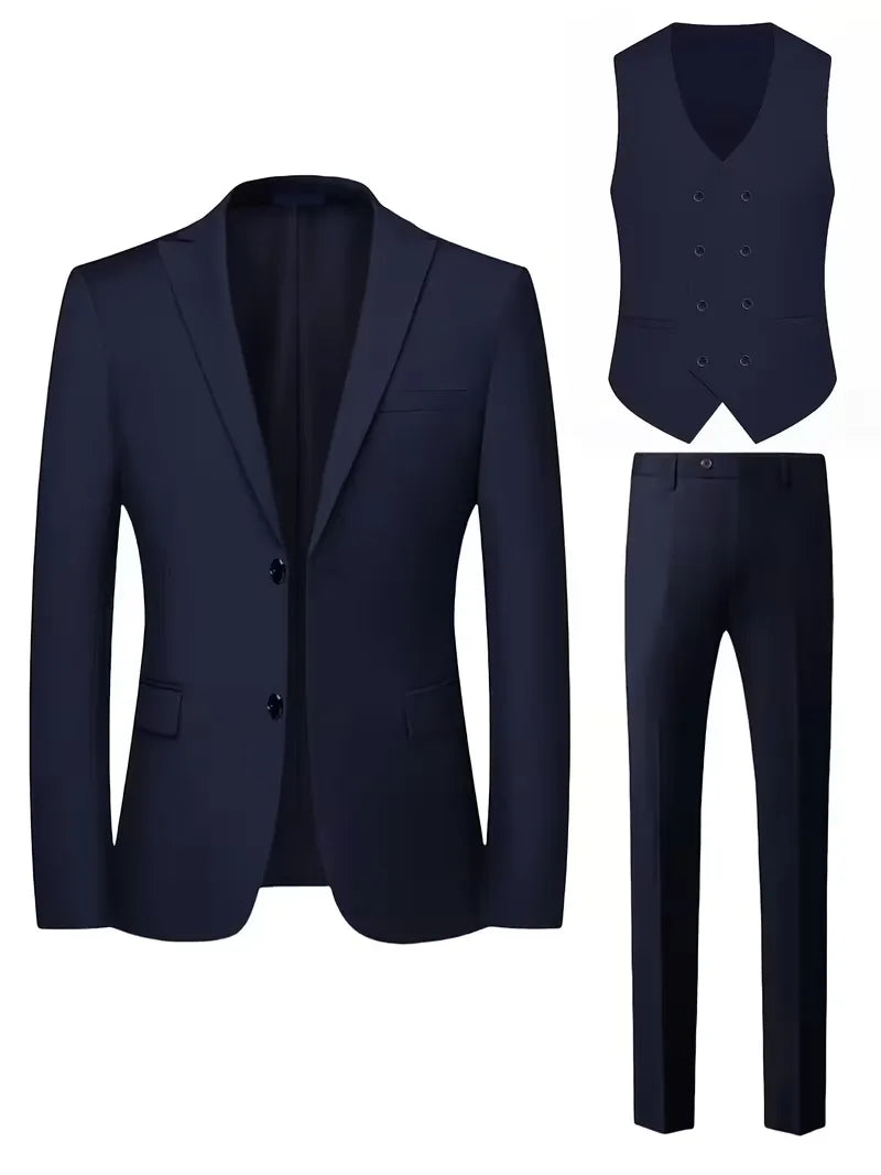 Costume 3 pièces homme croisé coupe slim veste à revers gilet assorti 13