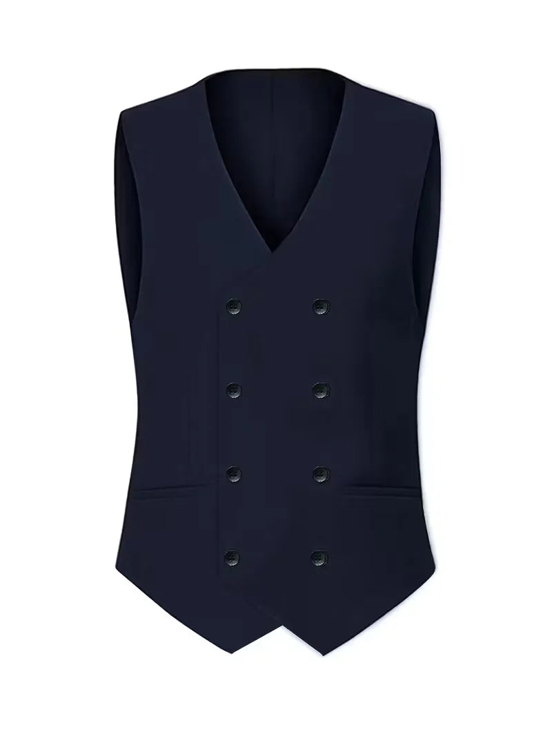 Costume 3 pièces homme croisé coupe slim veste à revers gilet assorti 14