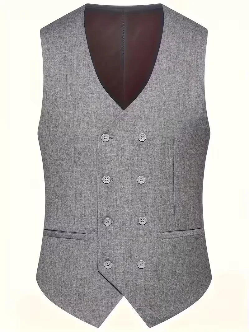 Costume 3 pièces homme croisé coupe slim veste à revers gilet assorti 22