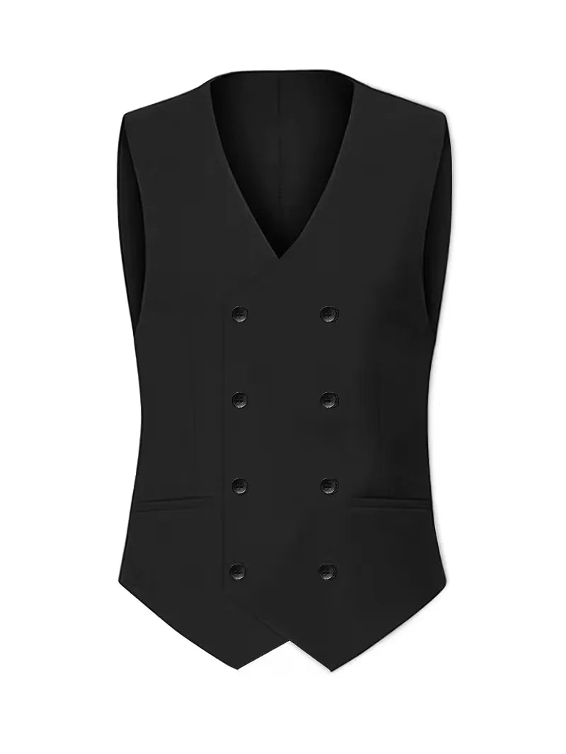 Costume 3 pièces homme croisé coupe slim veste à revers gilet assorti 5