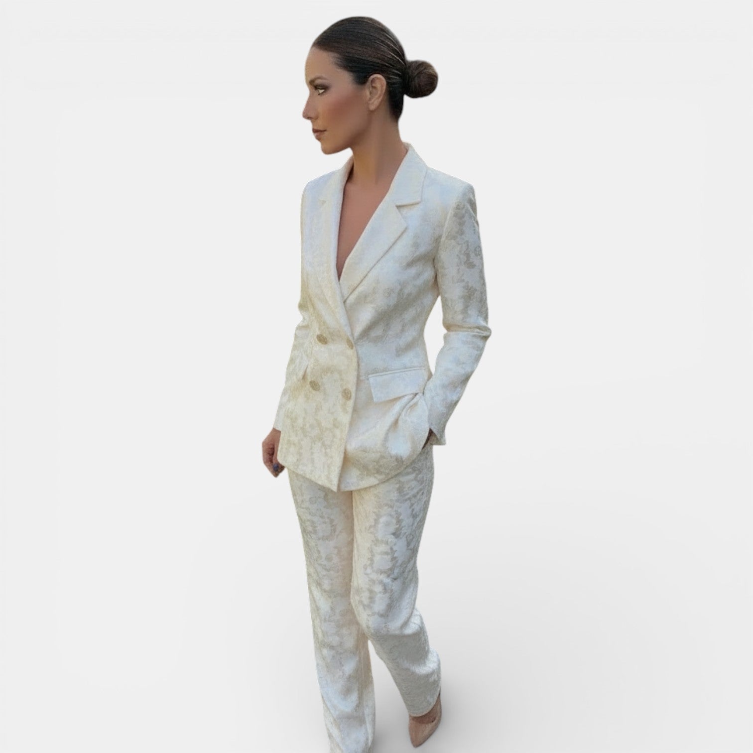 Margaux – Ensemble blazer col V et pantalon large femme
