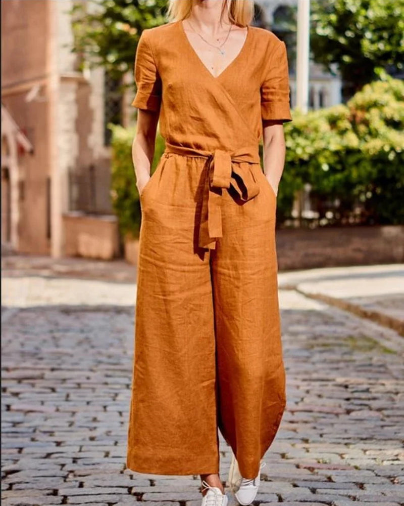 Linn – Combinaison avec ceinture et manches courtes femme