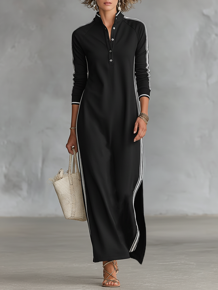 Hélène – Robe sweat maxi à boutons et col femme