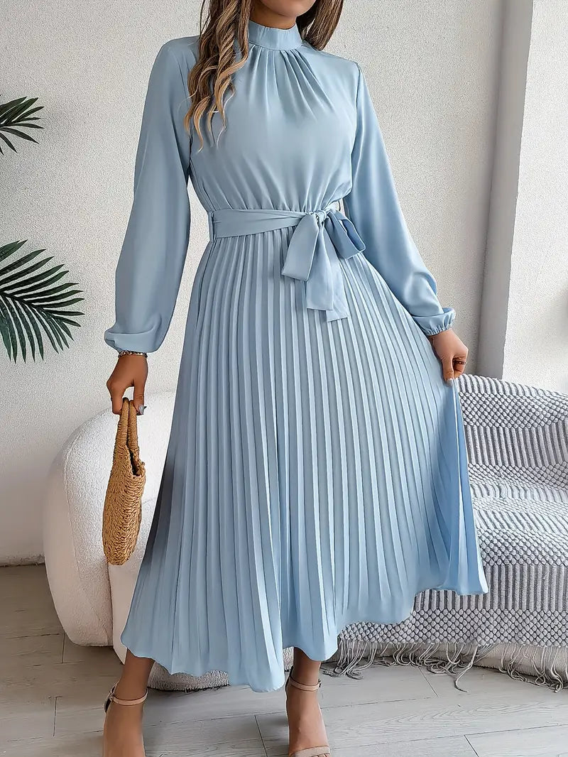 Camille – Robe midi plissée à manches longues avec ceinture femme