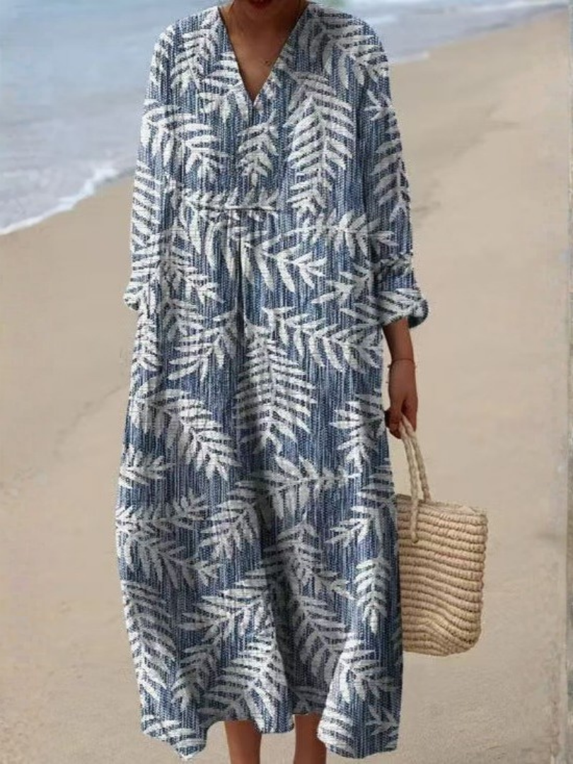 Robe midi fleurie à manches courtes