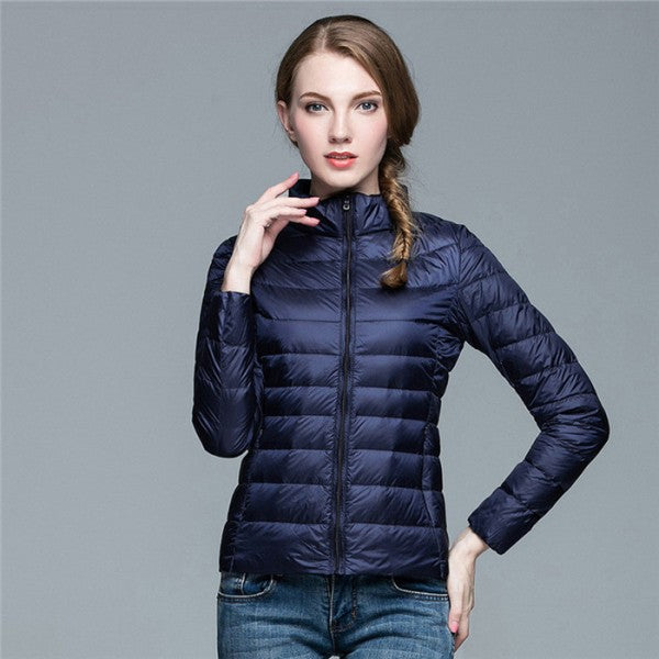 Doudoune courte femme col montant zippée matelassée 1
