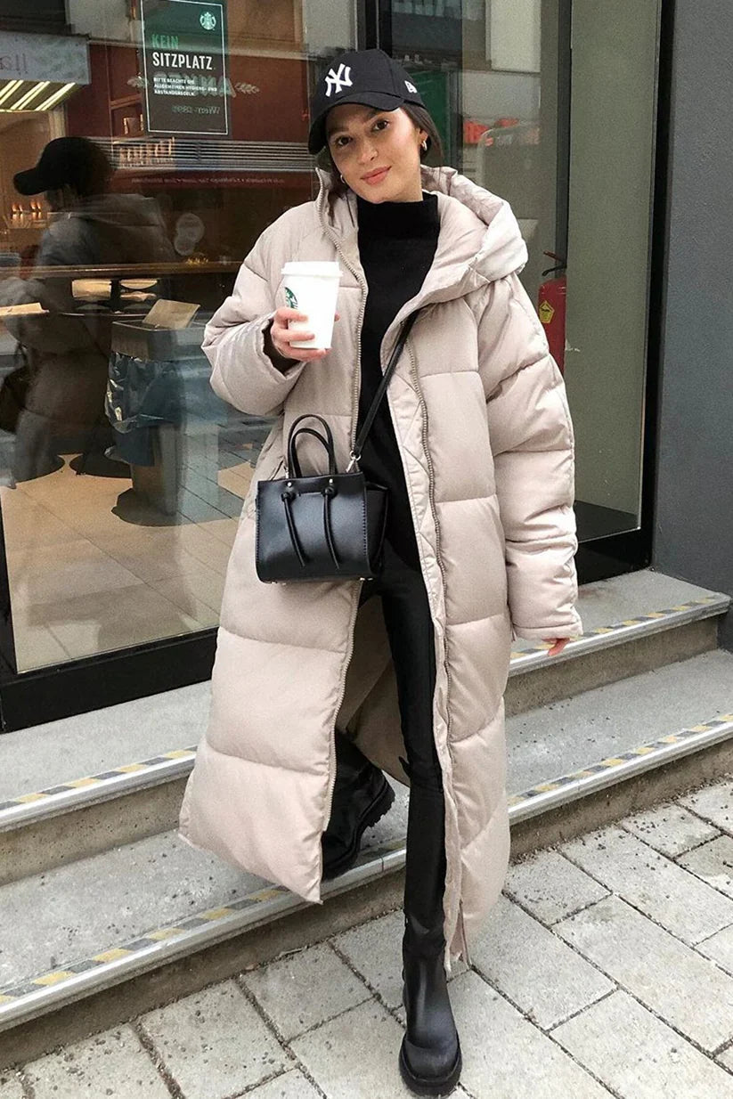 Doudoune femme longue à capuche matelassée oversize 2