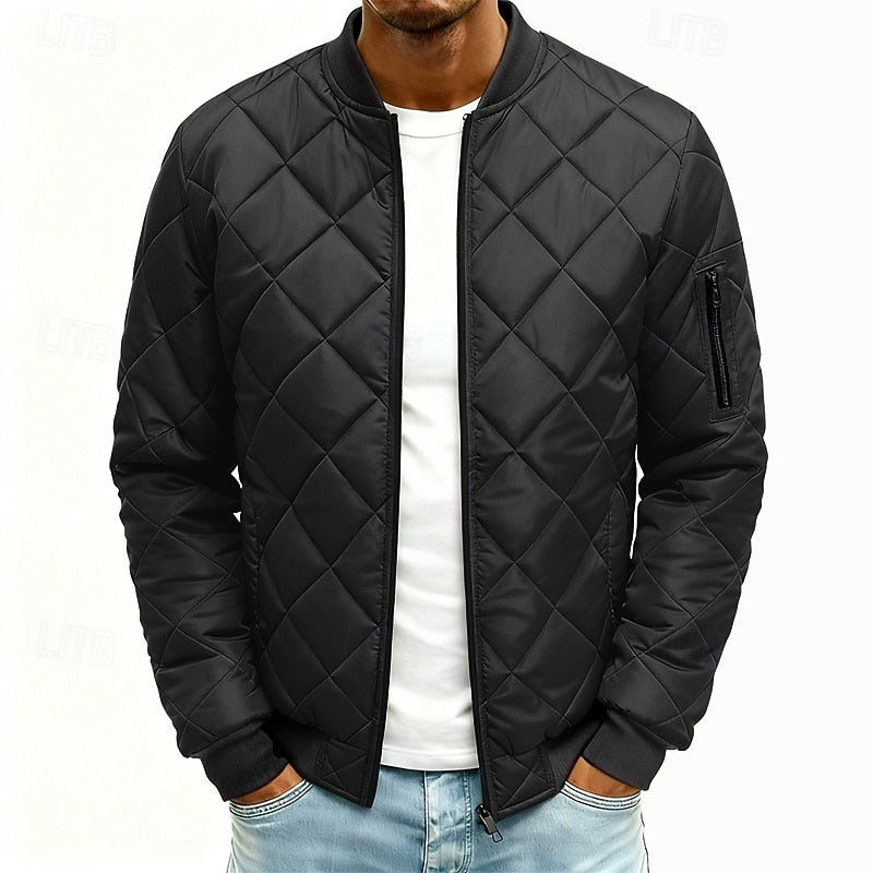 Doudoune homme matelassée courte style bomber à bords côtelés 6
