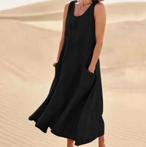 Julie – Robe midi d’été à col rond femme