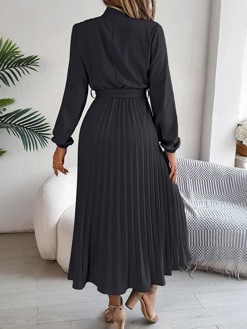 Camille – Robe midi plissée à manches longues avec ceinture femme