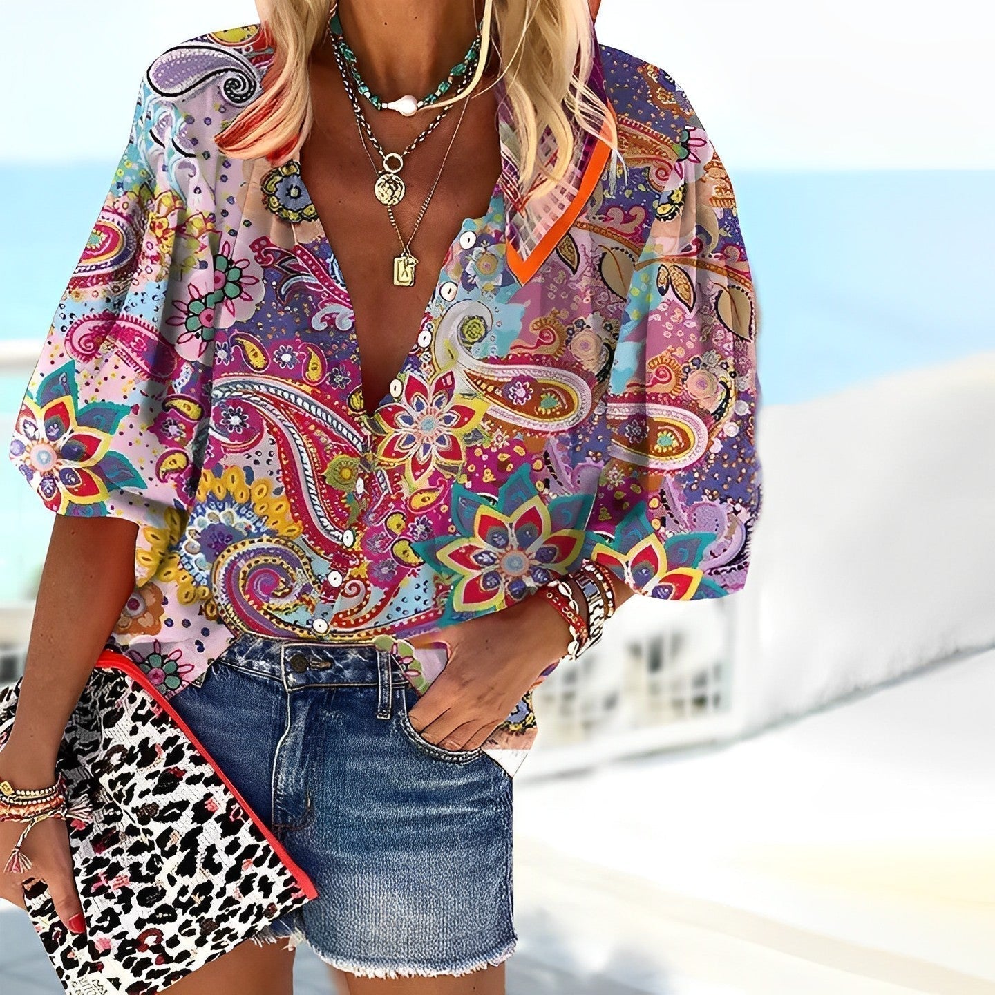 Élodie – Blouse à motif mandala multicolore femme