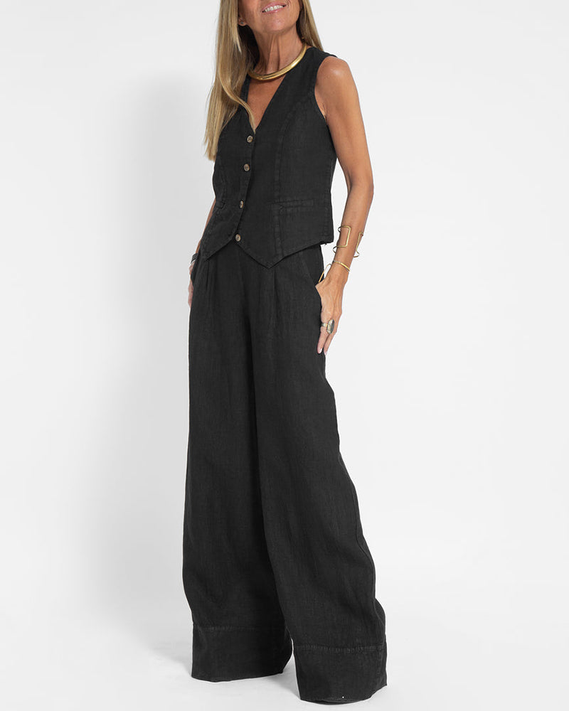 Amber – Ensemble avec gilet sans manches et pantalon large femme