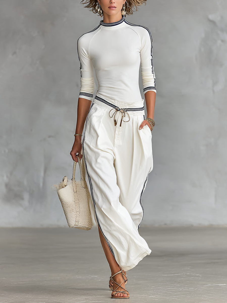 Victoire – Ensemble deux pièces de sport avec t-shirt manches longues et pantalon large à cordon femme