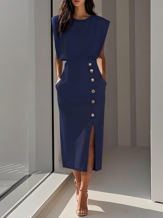 Florine – Robe midi élégante avec boutons femme