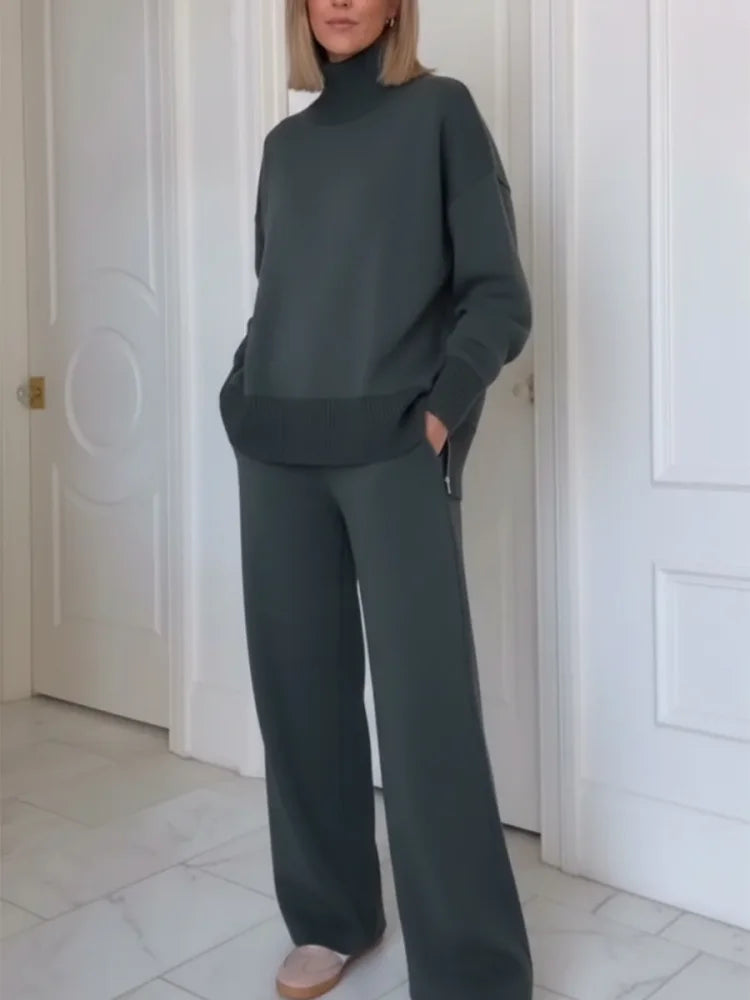 Ensemble femme deux pièces à col zippé et pantalon droit à poches 4