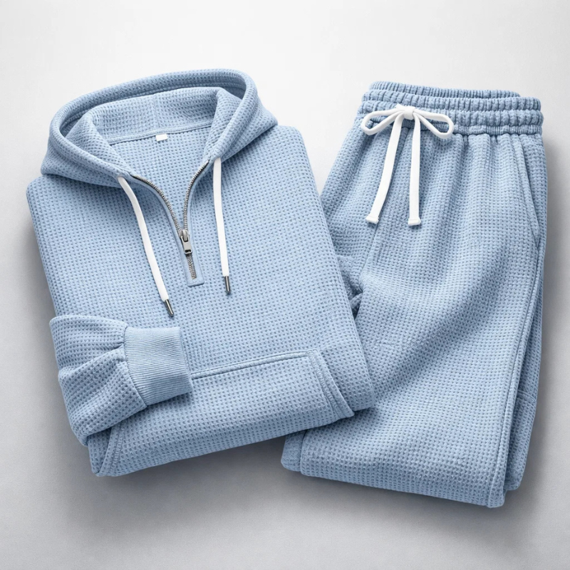 Ensemble homme à capuche en maille gaufrée demi-zip 1