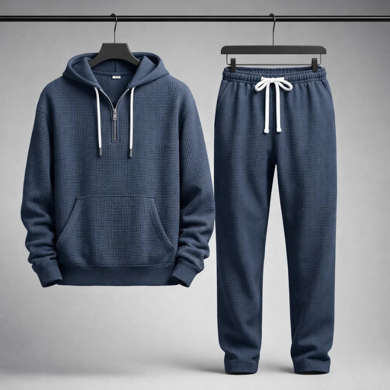 Ensemble homme à capuche en maille gaufrée demi-zip 11