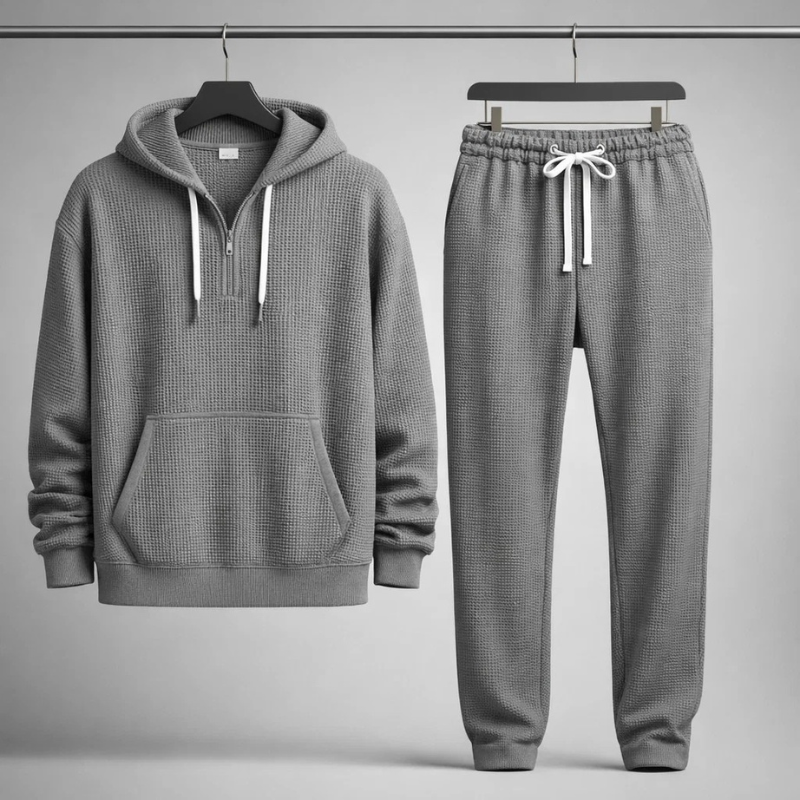 Ensemble homme à capuche en maille gaufrée demi-zip 12
