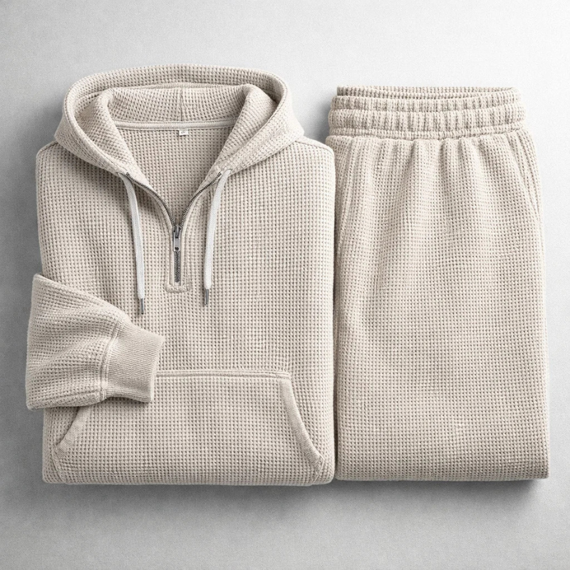 Ensemble homme à capuche en maille gaufrée demi-zip 2