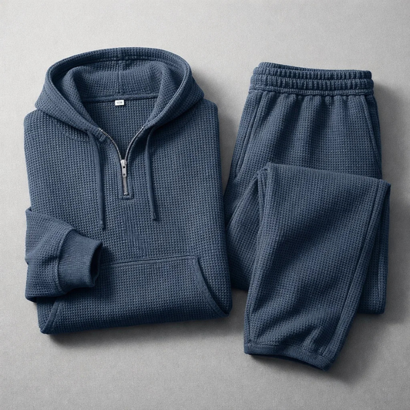 Ensemble homme à capuche en maille gaufrée demi-zip 4