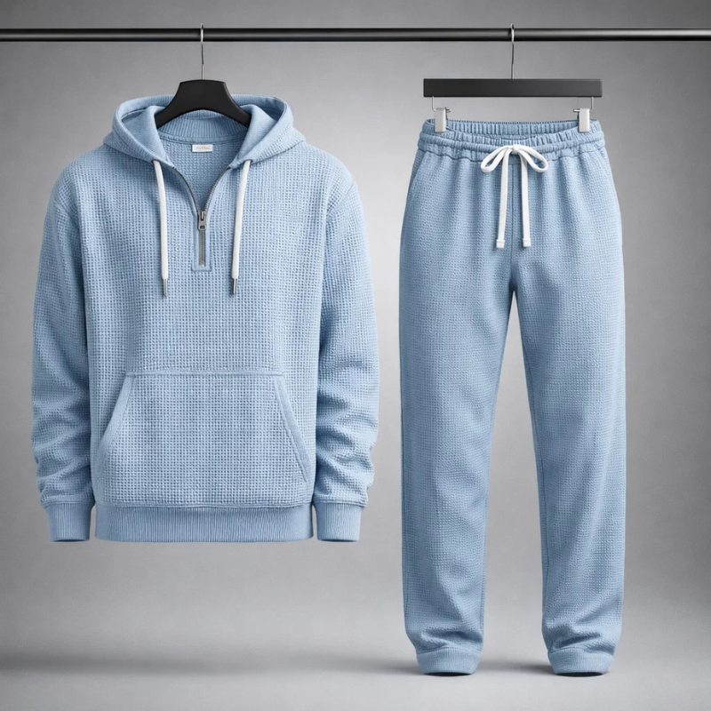 Ensemble homme à capuche en maille gaufrée demi-zip 8