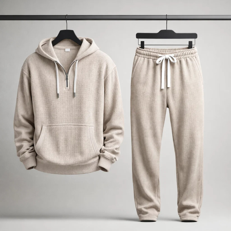 Ensemble homme à capuche en maille gaufrée demi-zip 9