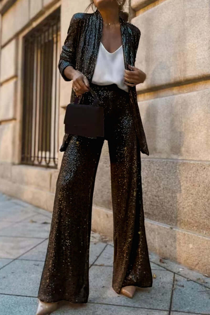Ensemble à paillettes femme blazer et pantalon large 2
