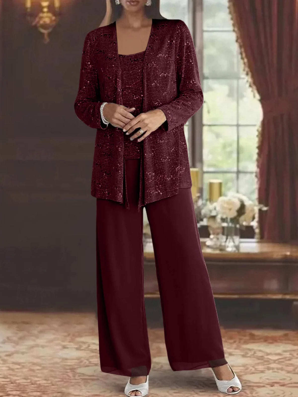 Ensemble pantalon femme habillé à paillettes manches longues 6